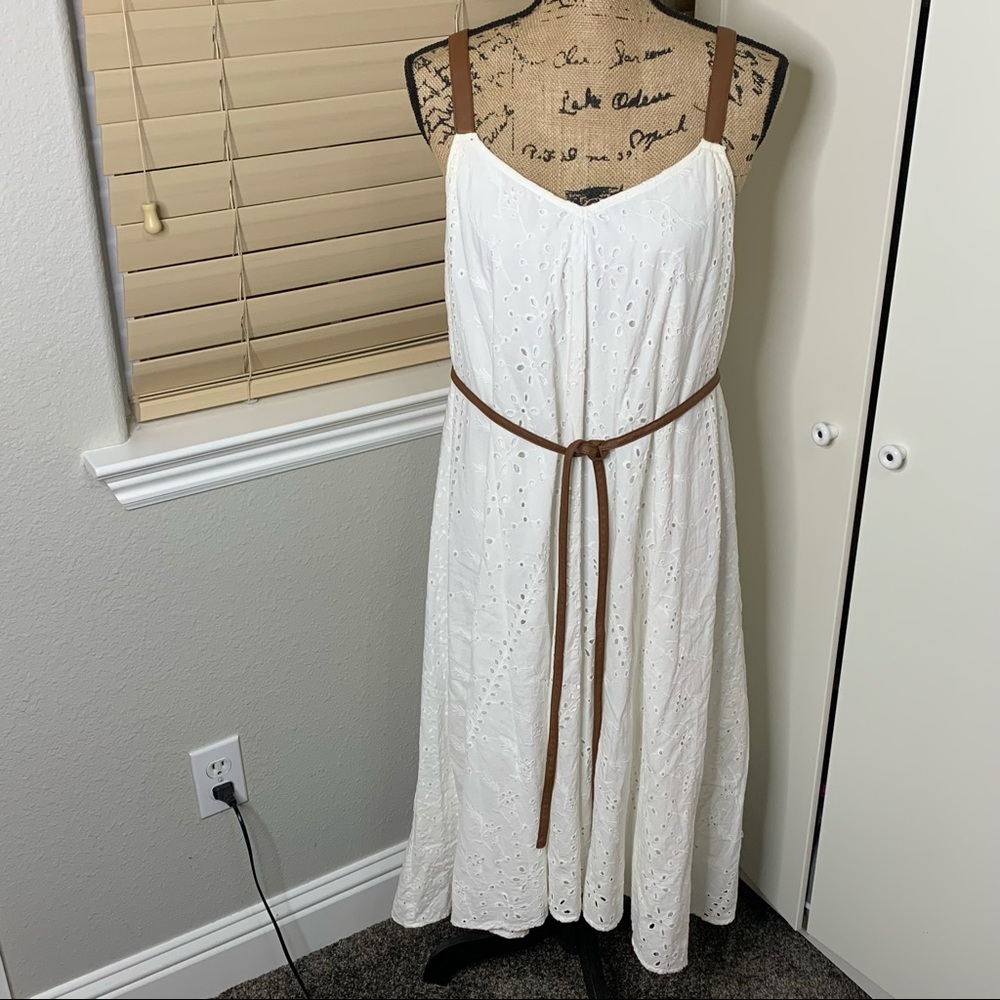 Jessica Simpson Maternity Eyelet Lace Faux Leather Straps Dress